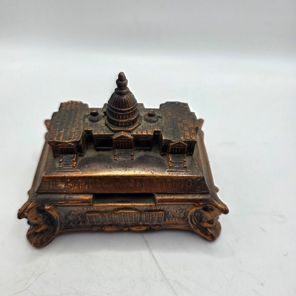 Vintage Washington DC Capitol Building Copper Tone Metal Trinket Box Souvenir